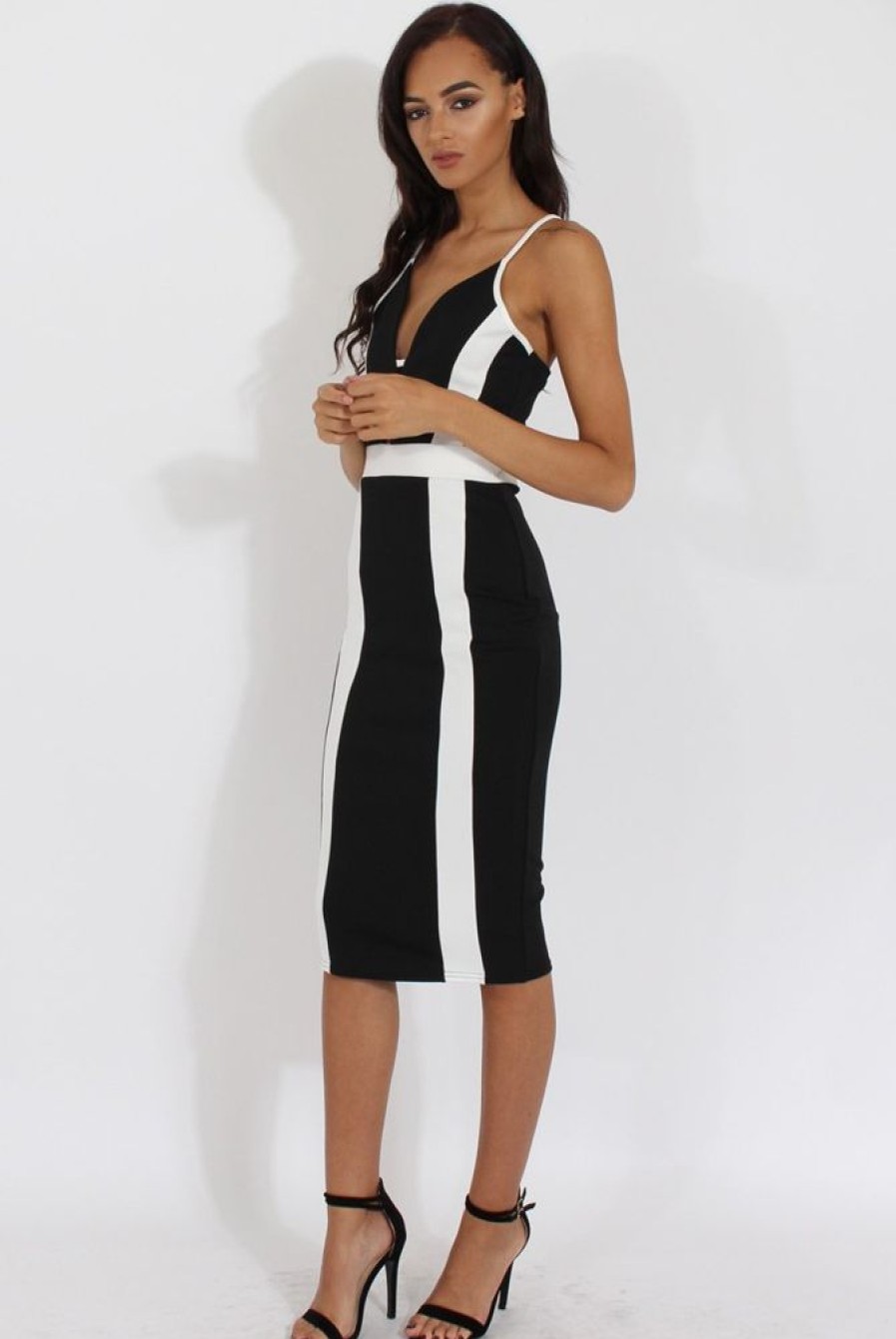 Clothing Rebellious Fashion | Black & White Panelled Midi Dress - Unity