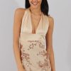 Clothing Rebellious Fashion | Apricot Sequin Plunge Neck Halter Tie Dress - Twinkle