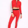 Clothing Rebellious Fashion | Red Zip Front Tracksuit With White Side Stripes - Kitty