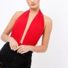 Clothing Rebellious Fashion | Red Plunge Halterneck Bodysuit - Lona