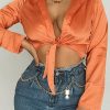 Clothing Rebellious Fashion | Orange Satin Cut Out Tie Front Bodysuit - Ezabella