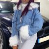 Clothing Rebellious Fashion | Blue Denim Fur Trim Coat - Khaira