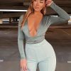 Clothing Rebellious Fashion | Khaki Plunging Wrap Middle Bodysuit - Ivyrose