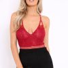 Clothing Rebellious Fashion | Burgundy Lace Open Back Bodysuit - Naomie