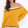 Clothing Rebellious Fashion | Mustard Stripe Bardot Knitted Jumper - Bailey