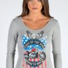 Clothing Rebellious Fashion | Grey Long Sleeved Graphic Print Bodysuit - Sofia