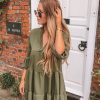 Clothing Rebellious Fashion | Khaki Tiered Ruffle Shift Dress - Abri