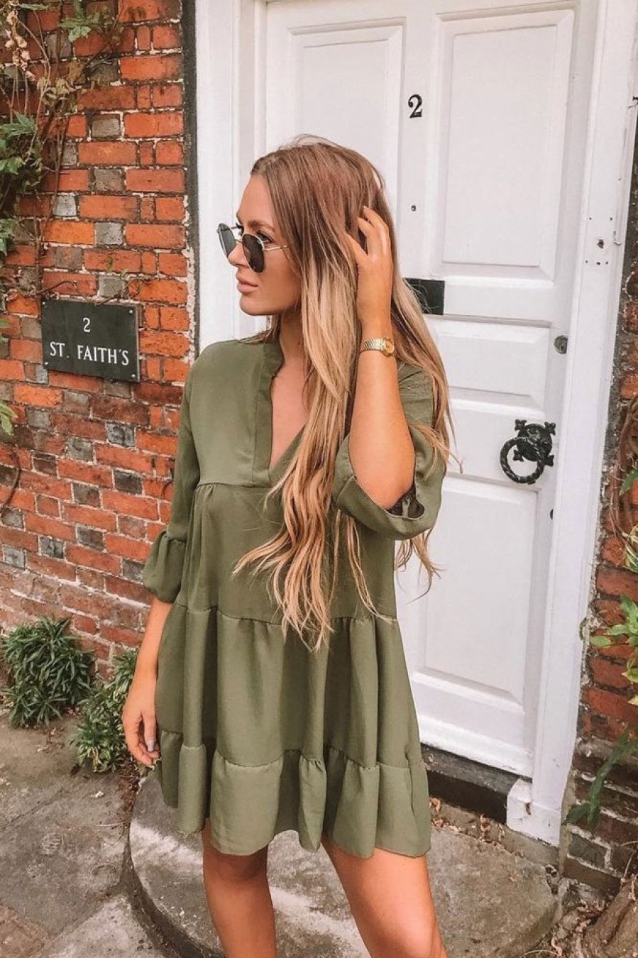 Clothing Rebellious Fashion | Khaki Tiered Ruffle Shift Dress - Abri