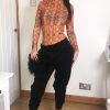 Clothing Rebellious Fashion | Orange Snake Print Slinky High Neck Bodysuit - Abira