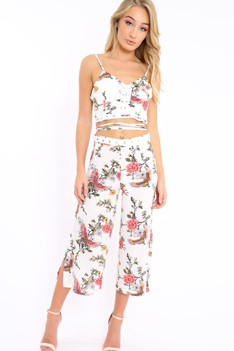 Clothing Rebellious Fashion | White Floral Cullotes - Destini