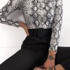 Clothing Rebellious Fashion | White Snake Print High Neck Long Sleeve Bodysuit - Evanna