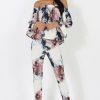 Clothing Rebellious Fashion | Navy & Blush Floral Off The Shoulder Co-Ord- Lydia