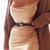 Clothing Rebellious Fashion | Gold Satin Ruched Side Slip Bodycon Dress - Davie