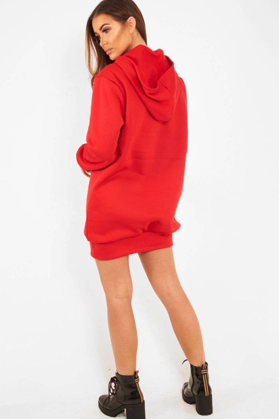 Clothing Rebellious Fashion | Red Gold New York Slogan Hoodie Dress - Sophira