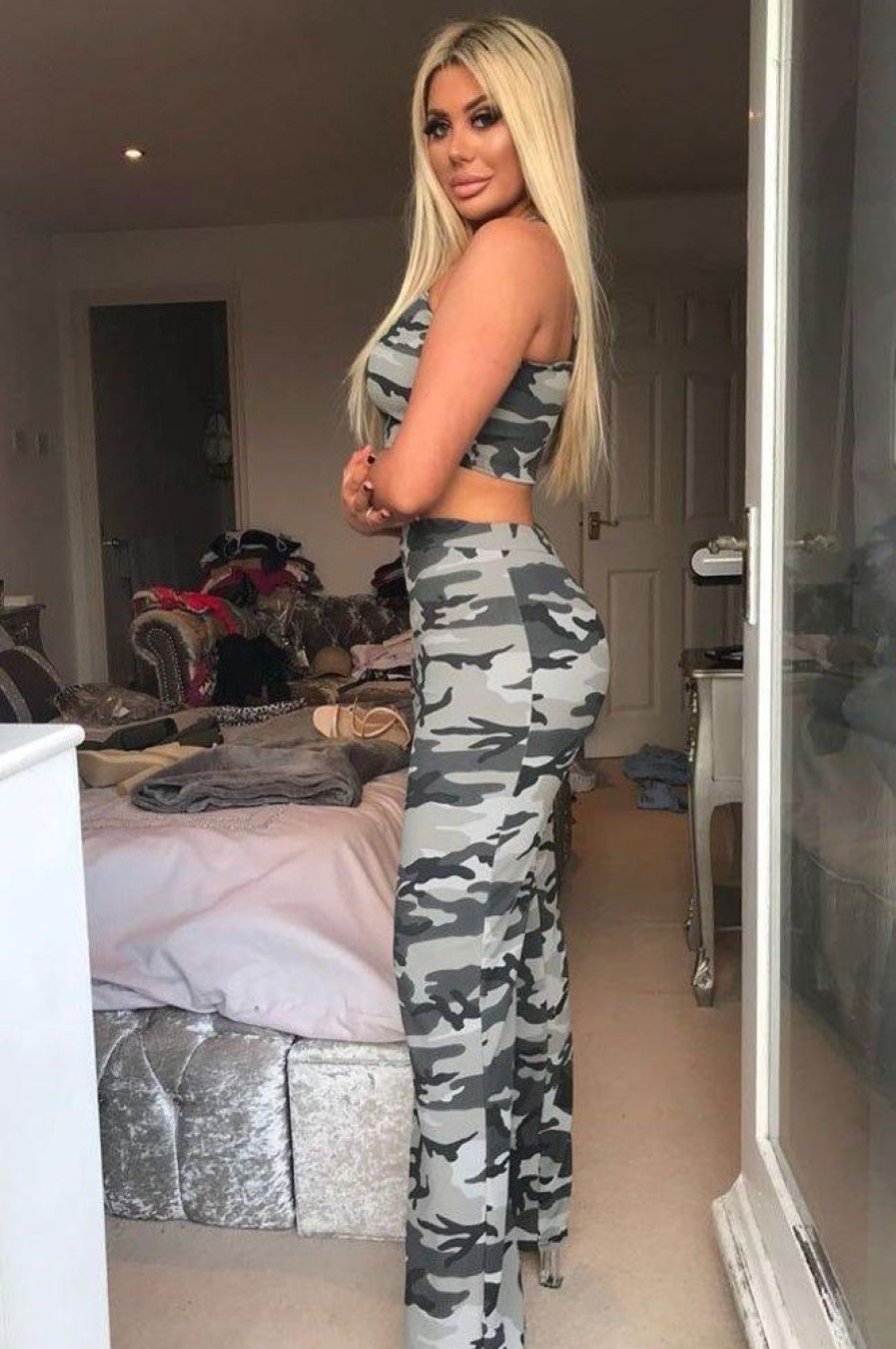 Clothing Rebellious Fashion | Camo Print Crop Top And Trousers Co-Ord Set - Kimmy