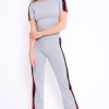 Clothing Rebellious Fashion | Grey With Red And Black Side Stripe Co-Ord - Farris