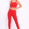 Clothing Rebellious Fashion | Red With Pearls Crop Top And Trousers Co-Ord - Meridith