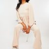 Clothing Rebellious Fashion | Nude Puff Sleeve Top + Wide Leg Trouser Co-Ord - Demri