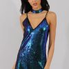 Clothing Rebellious Fashion | Blue Sequin Cami Choker Dress - Ariel