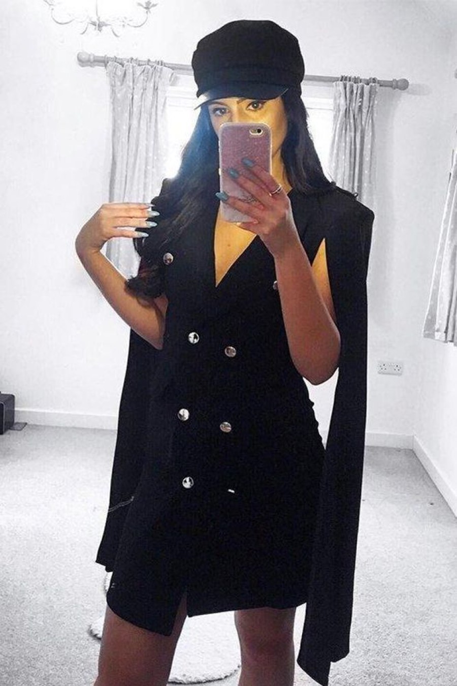 Clothing Rebellious Fashion | Black Cape Style Blazer Dress - Rosy