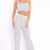 Clothing Rebellious Fashion | White Polka Dot Crop Top And Trousers Co-Ord Set - Kimmy