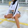 Clothing Rebellious Fashion | White Black Cropped Hoodie And Shorts Co-Ord - Kya