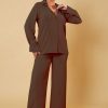 Clothing Rebellious Fashion | Brown Button Up Front Shirt & Wide Leg Trouser Co-Ord - Alicia