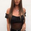 Clothing Rebellious Fashion | Black Mesh Puff Sleeve Tie Front Bodysuit - Suki