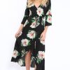 Clothing Rebellious Fashion | Black Floral Wrap Dress - Adley