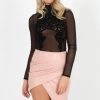 Clothing Rebellious Fashion | Black Flocked High Neck Bodysuit - Louisa