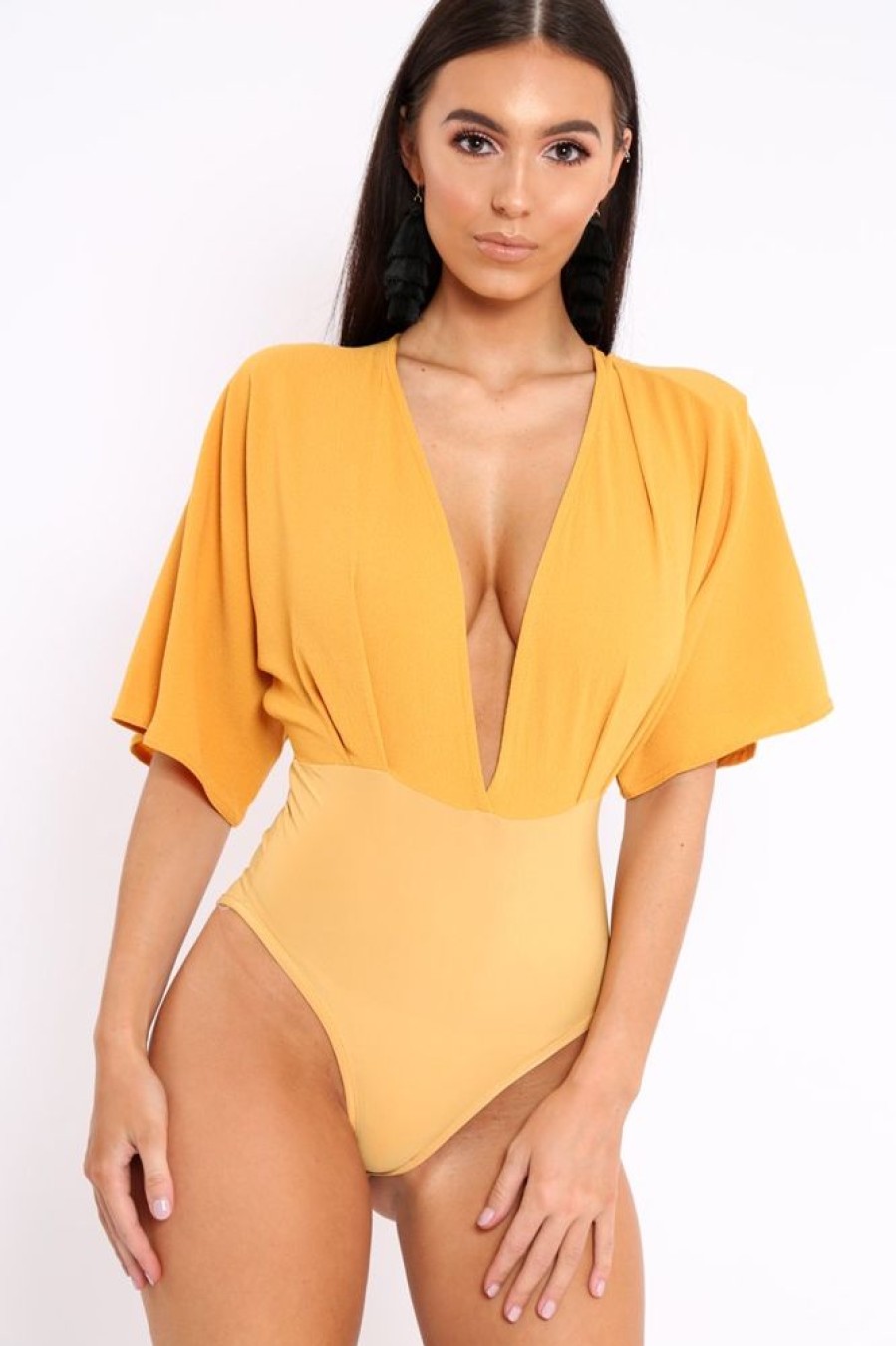 Clothing Rebellious Fashion | Mustard Plunge Bodysuit - Florence