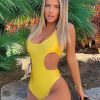 Clothing Rebellious Fashion | Yellow Cut Out Waist Halter Neck Swimsuit - Tiana