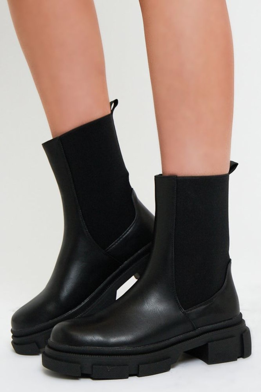 Shoes Rebellious Fashion | Black Faux Leather Ankle High Biker Boots - Alija