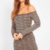 Clothing Rebellious Fashion | Camel Aztec Lettuce Hem Bardot Dress - Marleigh