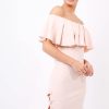 Clothing Rebellious Fashion | Nude Bardot Tie Up Eyelet Dress - Myra