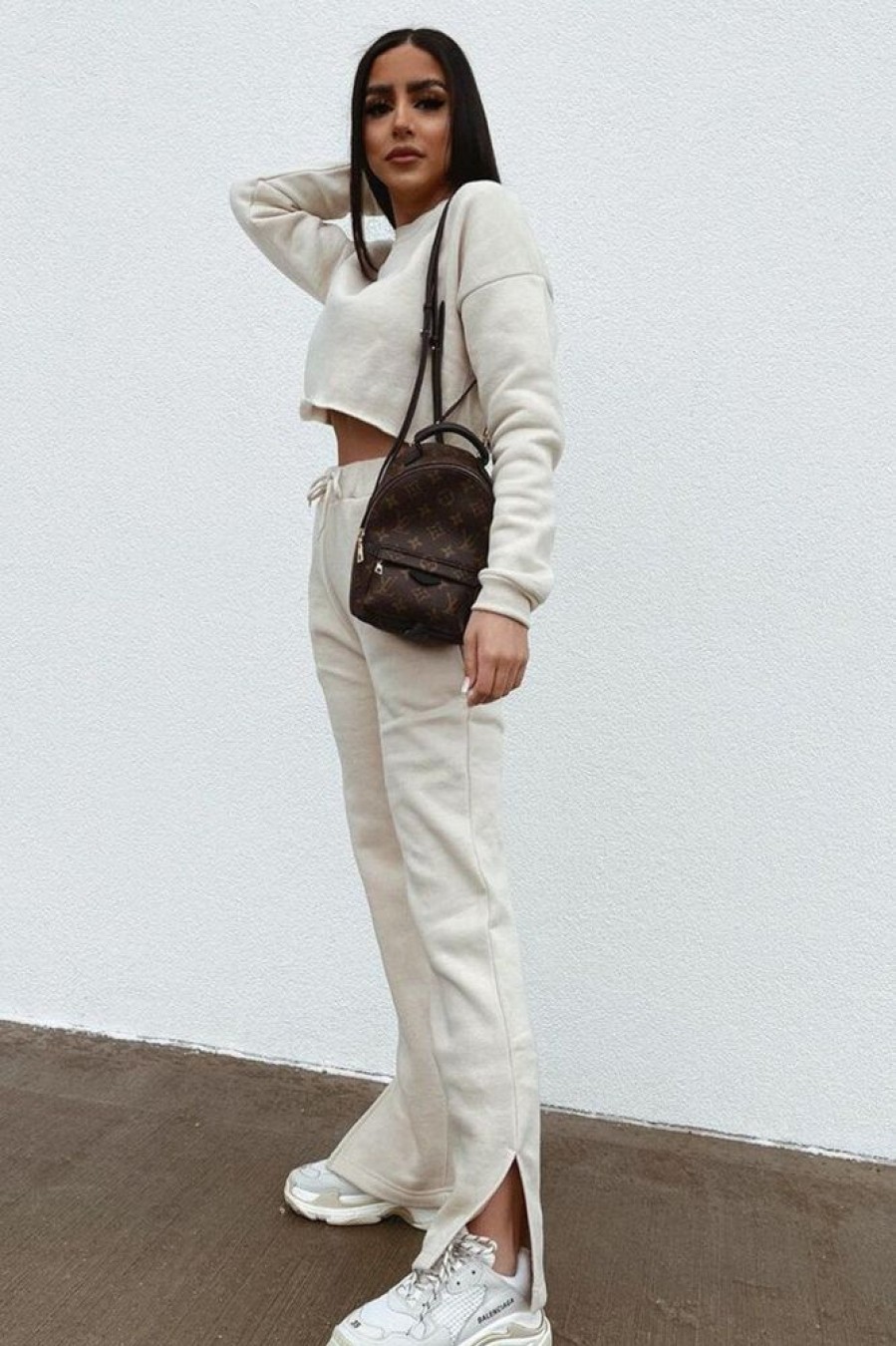 Clothing Rebellious Fashion | Beige Side Split Wide Leg Jogger - Halsey