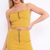 Clothing Rebellious Fashion | Mustard Stripe Ring Zip Front Mini Skirt And Bralet - Rosi