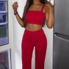 Clothing Rebellious Fashion | Red Crop Top And Trousers Co-Ord Set - Kimmy