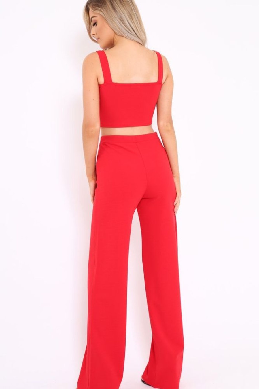 Clothing Rebellious Fashion | Red Crop Top And Trousers Co-Ord Set - Kimmy