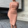 Clothing Rebellious Fashion | Camel Rib Batwing Crop Top Skirt Co-Ord - Eyla