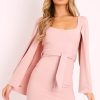 Clothing Rebellious Fashion | Pink Cape Sleeve Bodycon Dress - Fearne