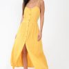 Clothing Rebellious Fashion | Mustard Strappy Button Down Midi Dress - Shaelee