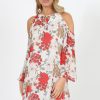 Clothing Rebellious Fashion | White Floral Print Cold Shoulder Dress - Penelope