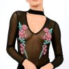 Clothing Rebellious Fashion | Black Mesh Floral Choker Bodysuit - Bryleigh