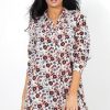 Clothing Rebellious Fashion | Husi Cream Floral Print Shirt Dress