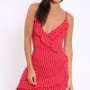 Clothing Rebellious Fashion | Red Polka Dot Wrap Dress With Frills - Beth