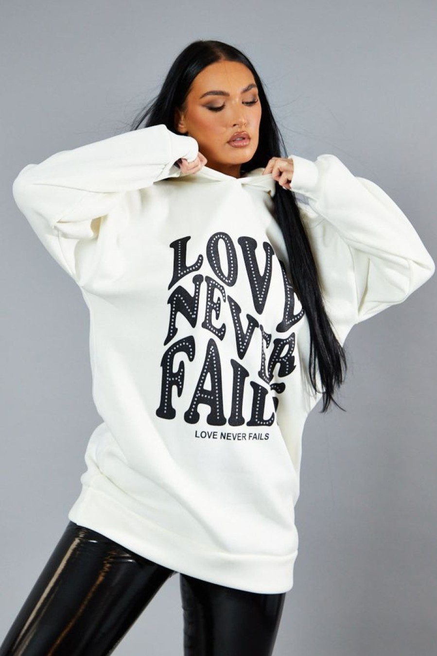 Clothing Rebellious Fashion | Cream Oversized Slogan Hoodie - Kriss