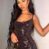 Clothing Rebellious Fashion | Bronze Disco Sequin Cowl Neck Mini Bodycon Dress - Jisela