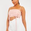 Clothing Rebellious Fashion | Pink Mesh Ruched Square Neck Crop Top - Leyna