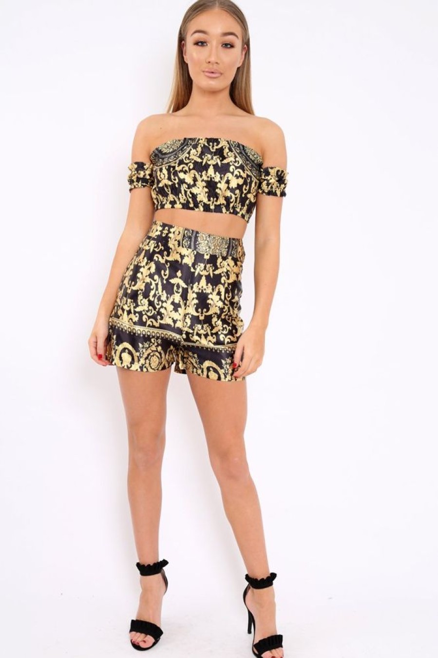 Clothing Rebellious Fashion | Black And Gold Scarf Co-Ord Set - Phenie